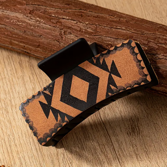 Aztec Print Faux Leather Hair Claw Clip