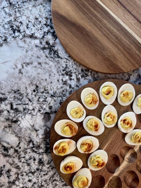 The Acacia Multi-Use Cutting Board & Deviled Egg Board