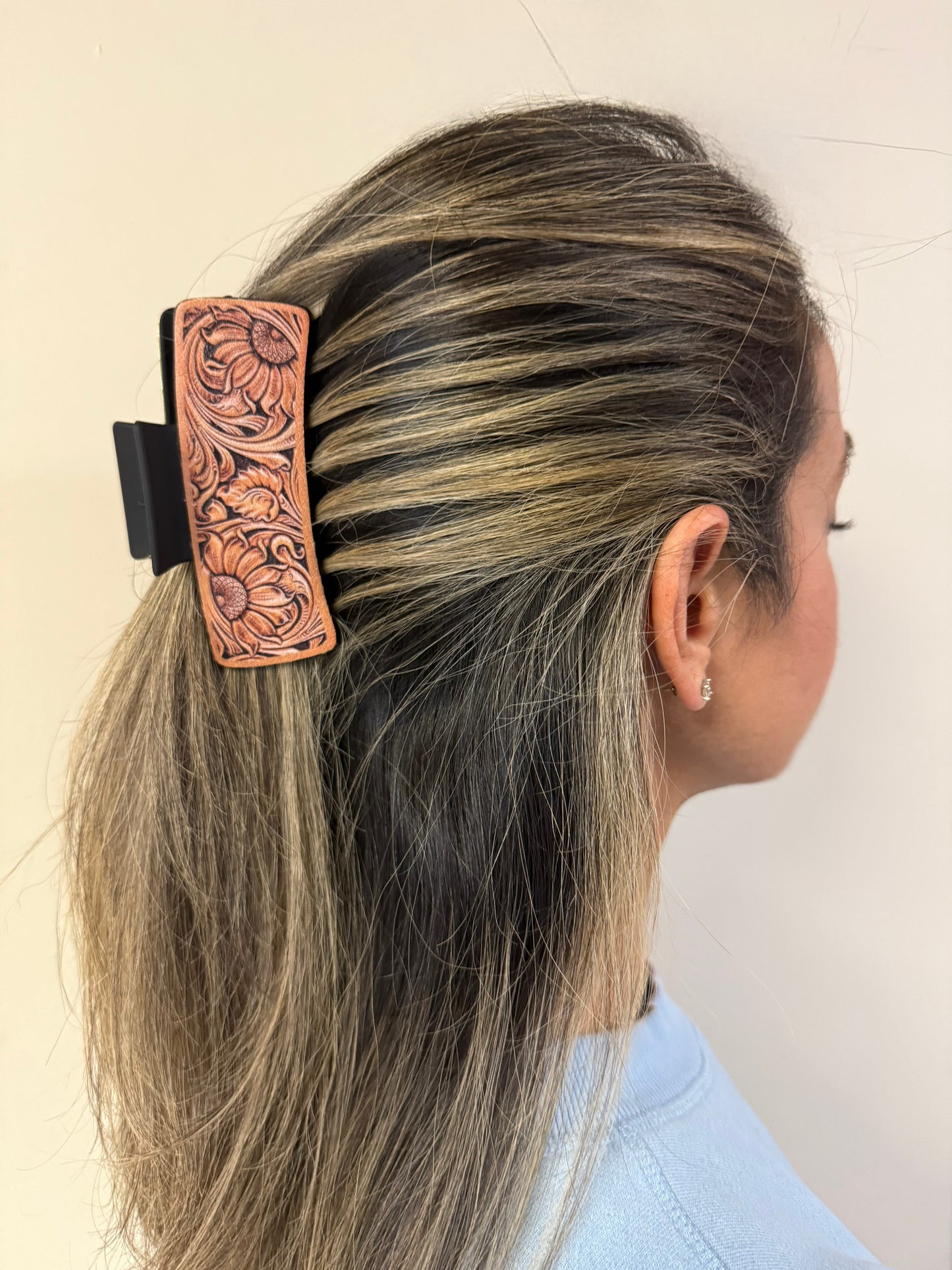 Western Print Faux Leather Hair Claw Clip
