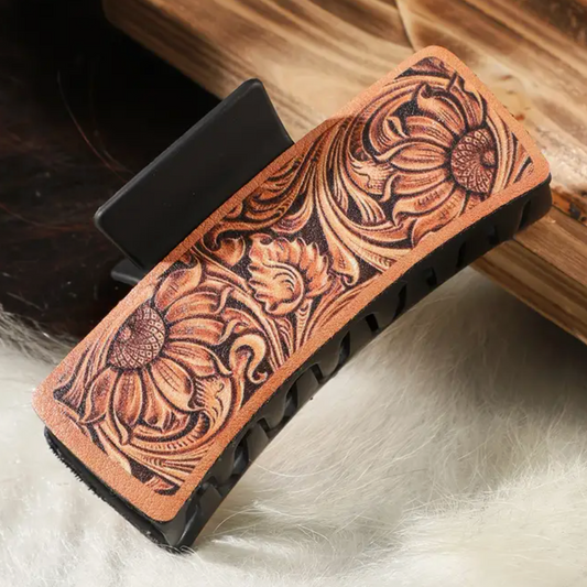 Western Print Faux Leather Hair Claw Clip